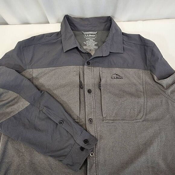 L.L. Bean Grey Long-Sleeve Button-up Shirt Jacket Men's Size L I1 - Picture 8 of 8